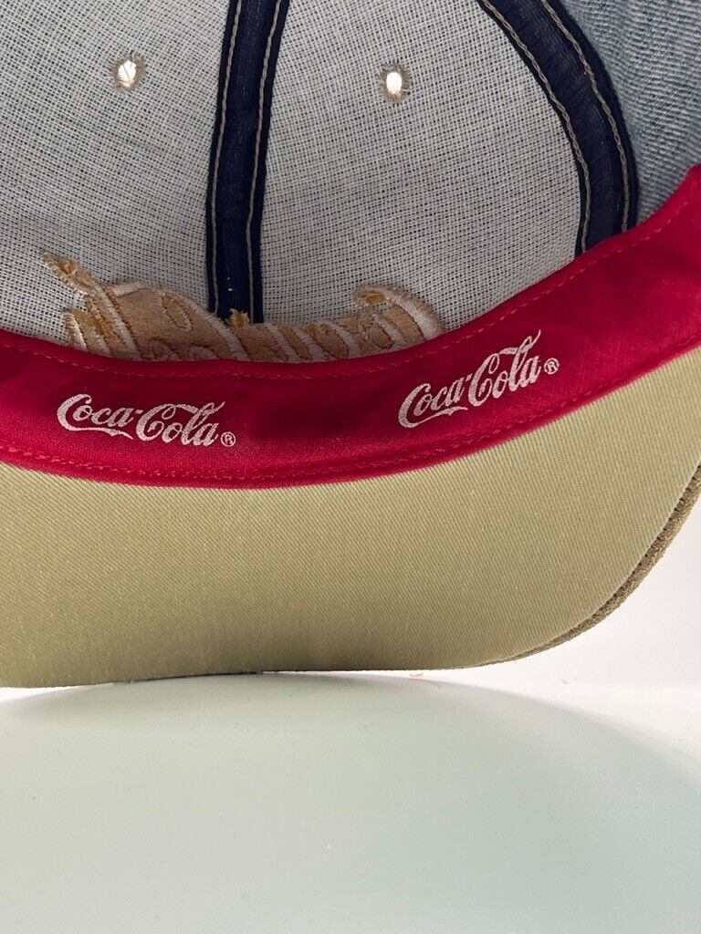 Vintage 90s Coca Cola Embroidered Logo Two Tone Denim Snapback Hat OSFA