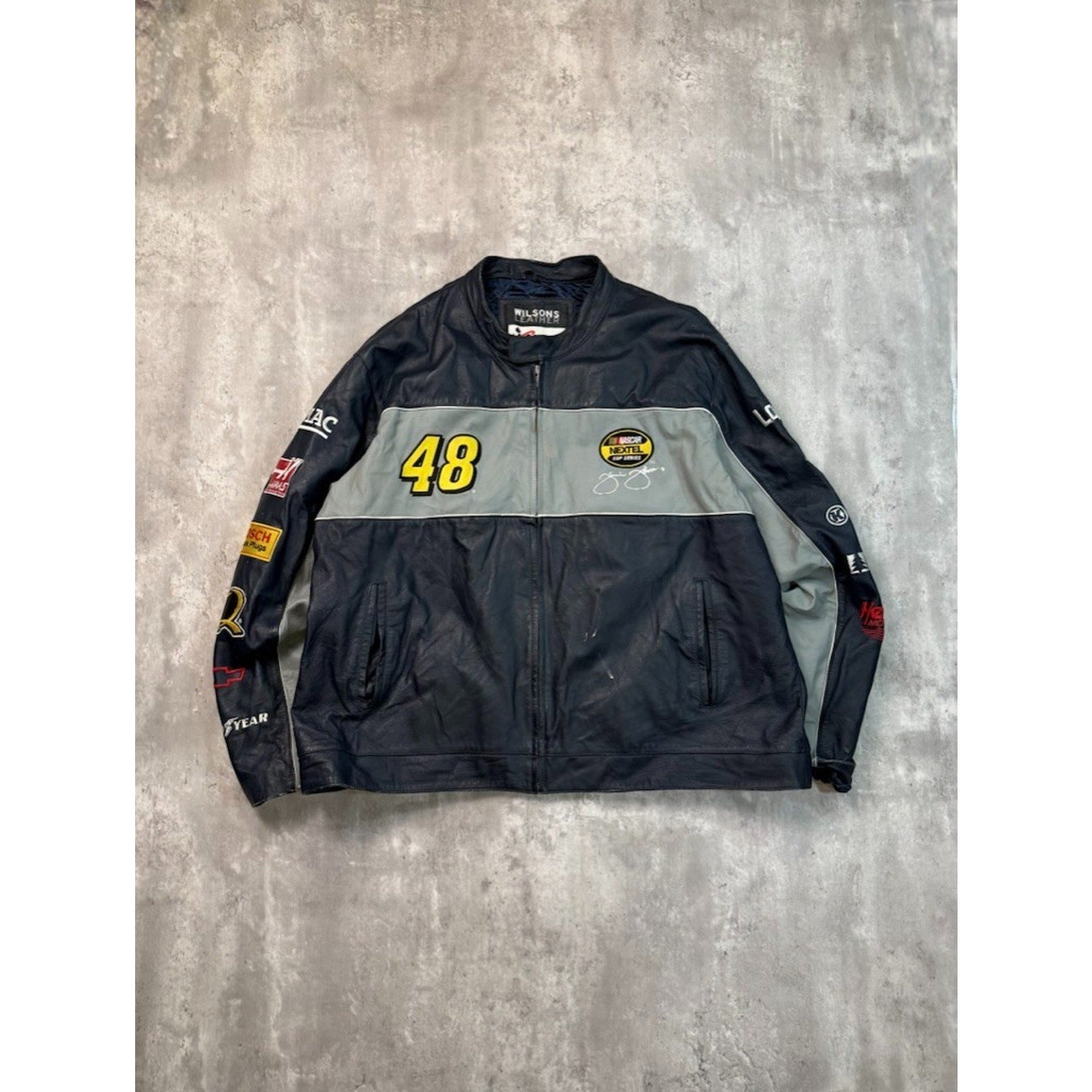 Vintage Jimmie Johnson #48 Nascar Embroidered Leather Race Jacket Size 2XL