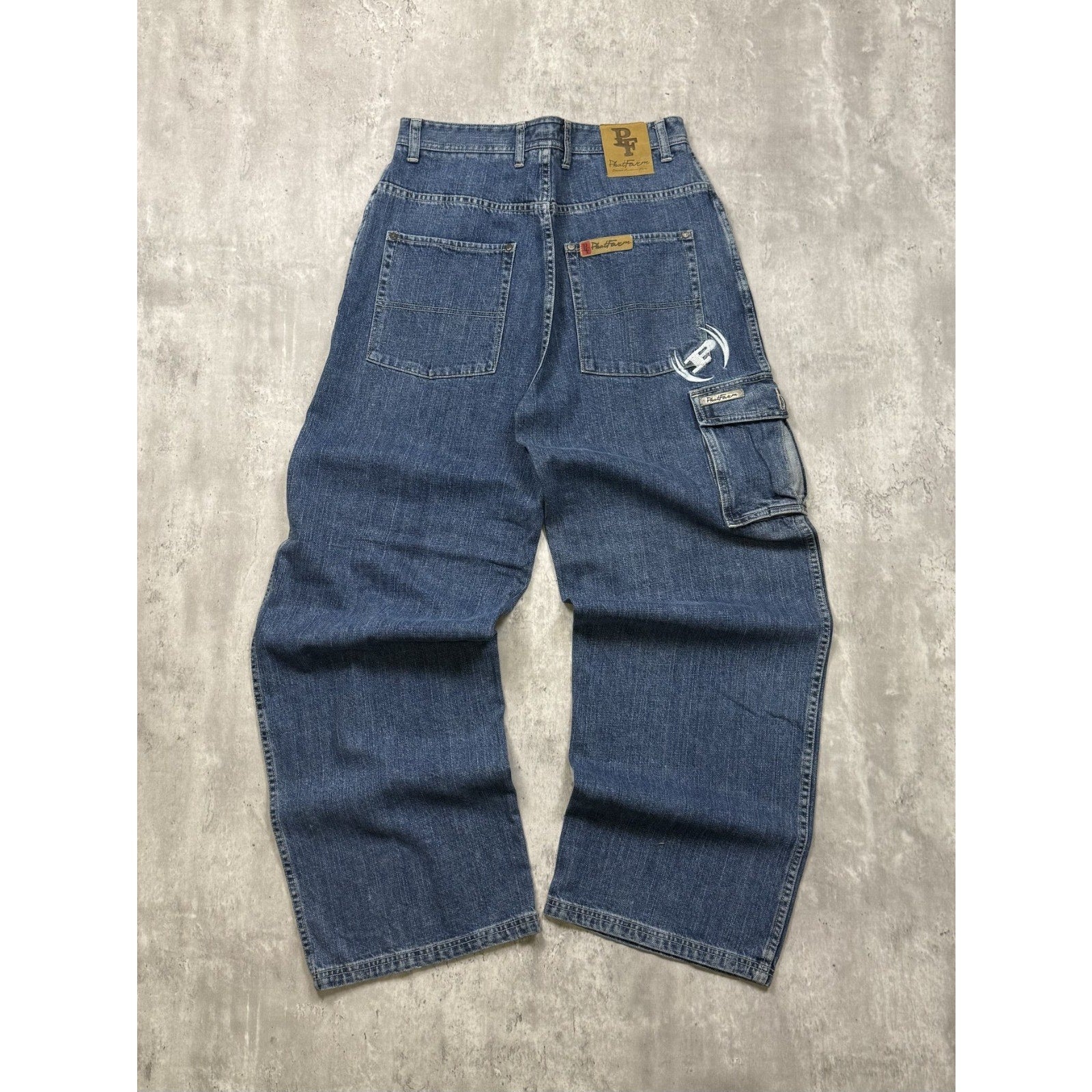 Vintage Y2K Womens Phat Farm Embroidered Medium Wash Denim Pants Size 30x32