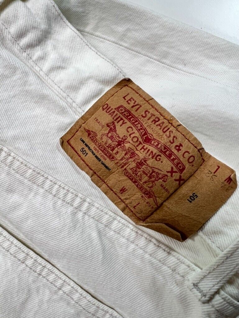 Vintage 90s Levi's 501 XX White Denim Button Fly Pants Size 32