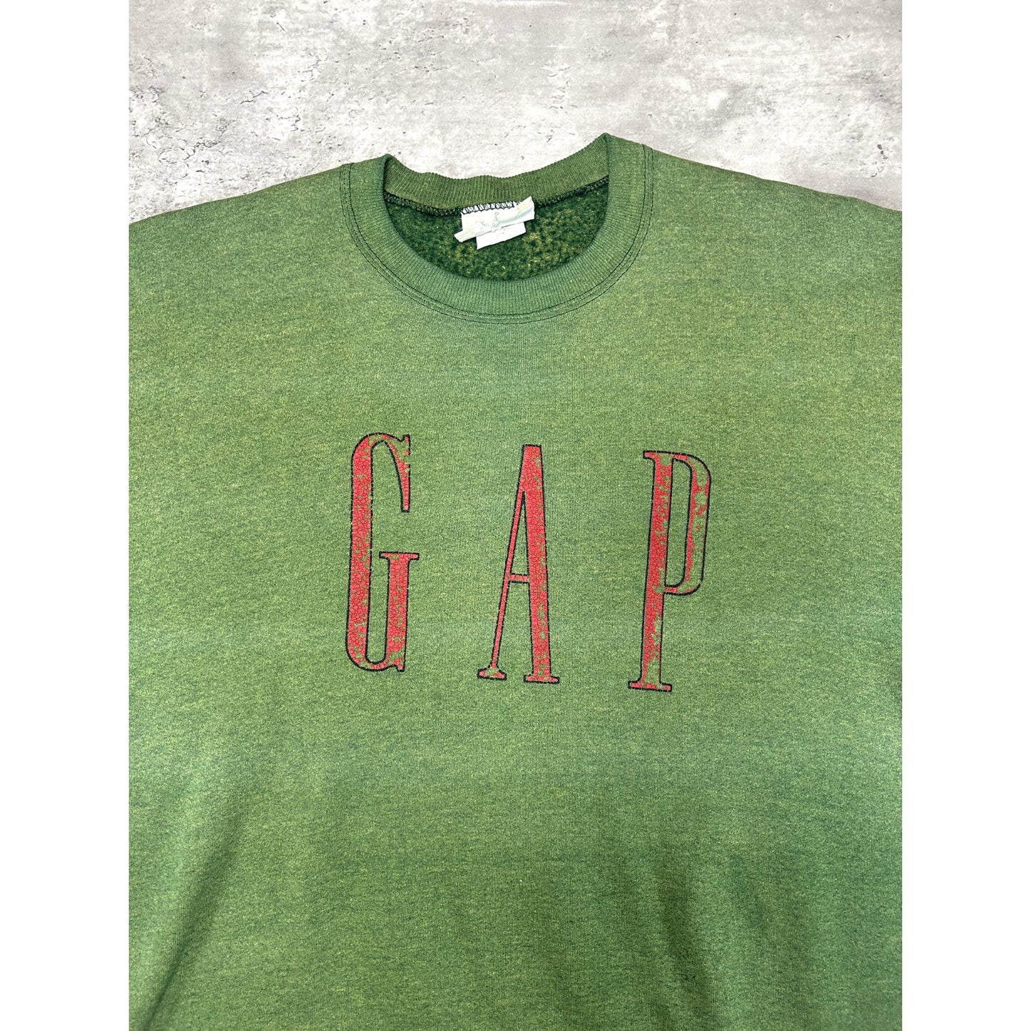 Vintage 90s GAP Spellout Logo Earth Tone Graphic Sweatshirt Size XL Green