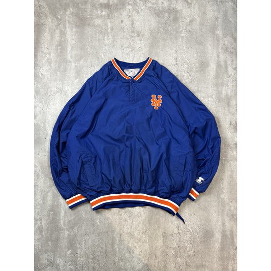 Vintage 90s New York Mets MLB Embroidered 1/4 Button Nylon Starter Jacket Sz 2XL