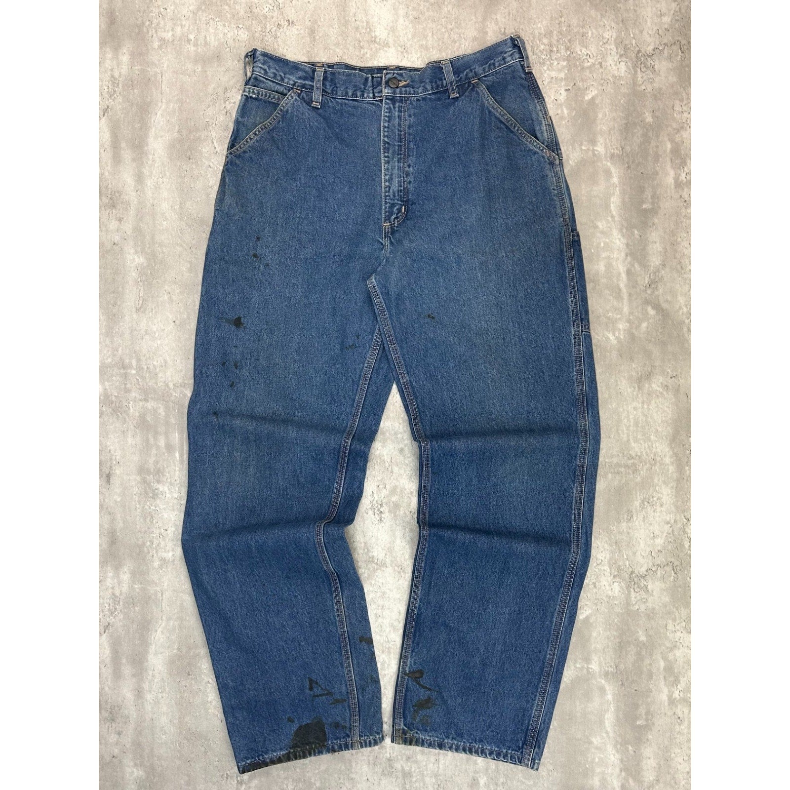 Vintage Carhartt FR Dark Wash Denim Workwear Carpenter Pants Size 35