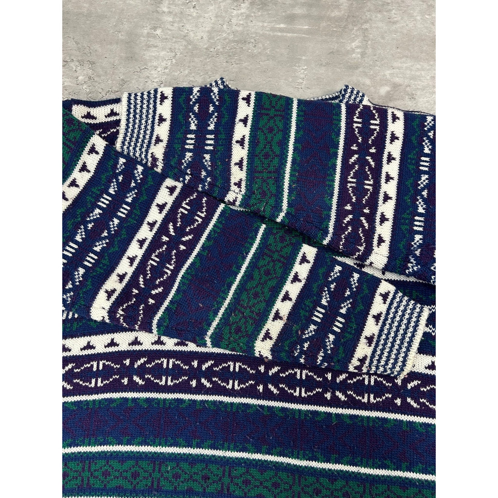 Vintage 90s The Custom Club Abstract Striped Print Knit Sweater Size Medium