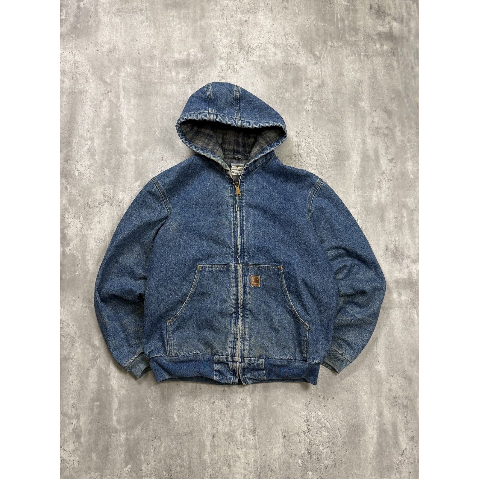 Vintage Carhartt Blanket Lined Medium Wash Denim Hooded Active Jacket Size Large