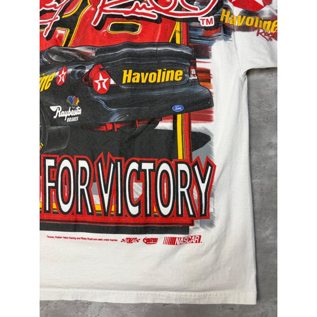 Vintage 90s Ernie Irvan #28 Back In Front All Over Print Nascar T-Shirt Sz Large