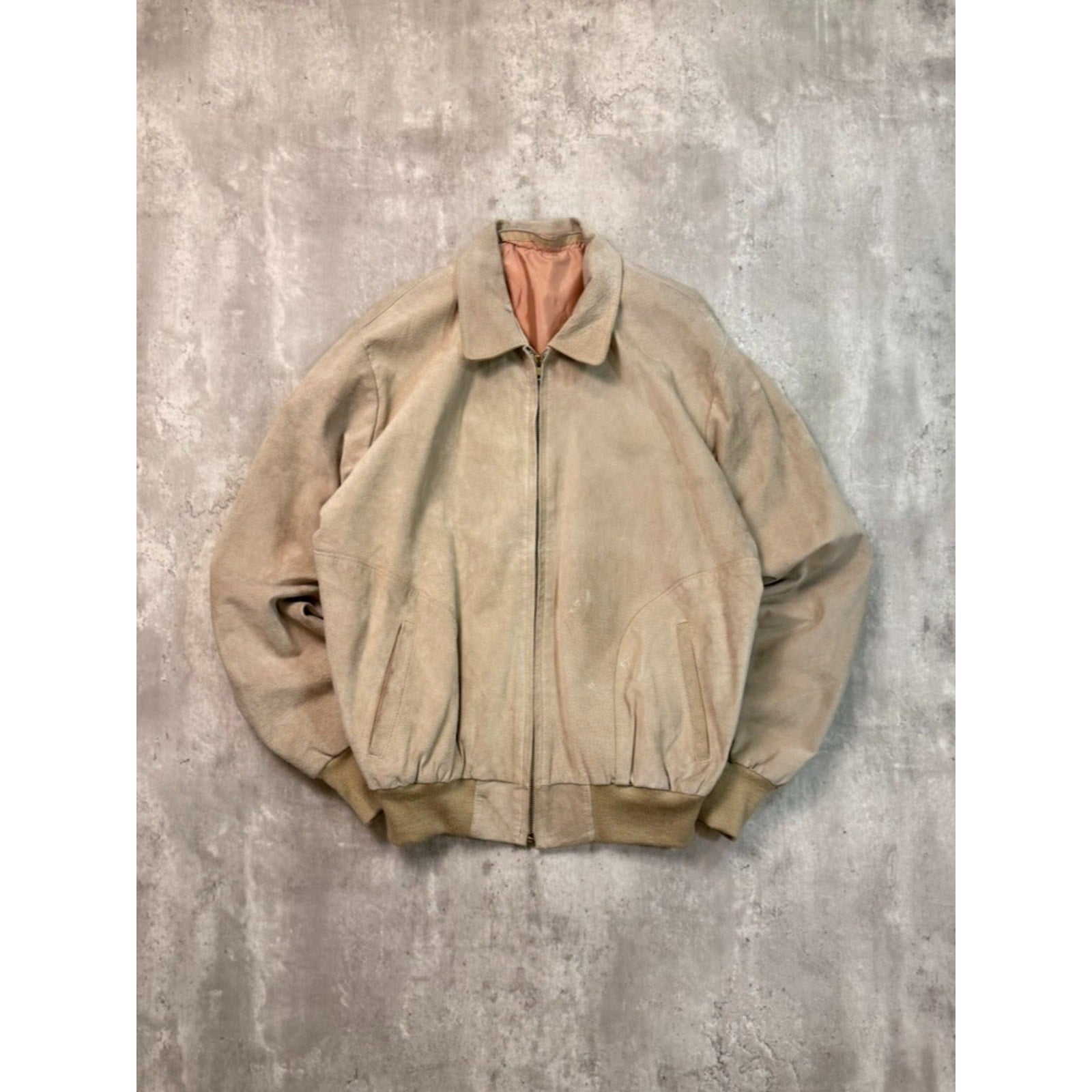 Vintage 90s Suede Earth Tone Full Zip Collared Bomber Jacket Size XL