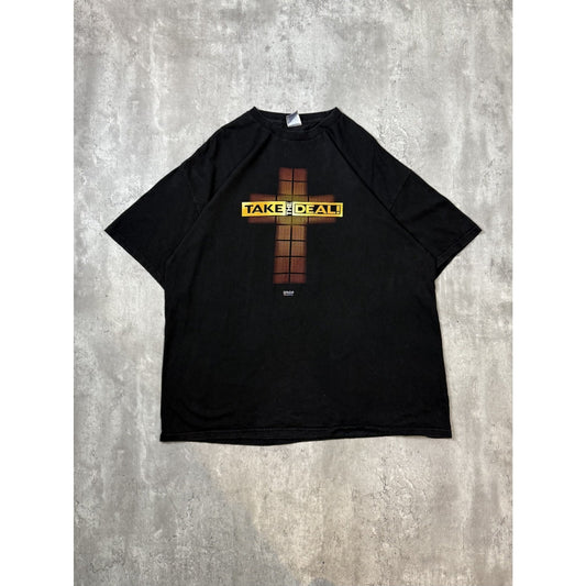 Vintage Take The Deal Parody Graphic Spellout Jesus T-Shirt Size 2XL