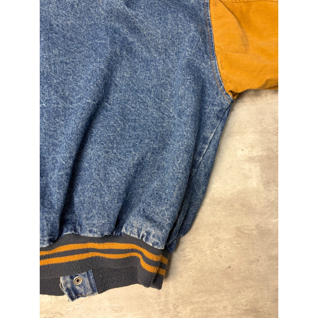 Vintage Kellogg's Racing Team Embroidered Logo Denim Varsity Jacket Size Small