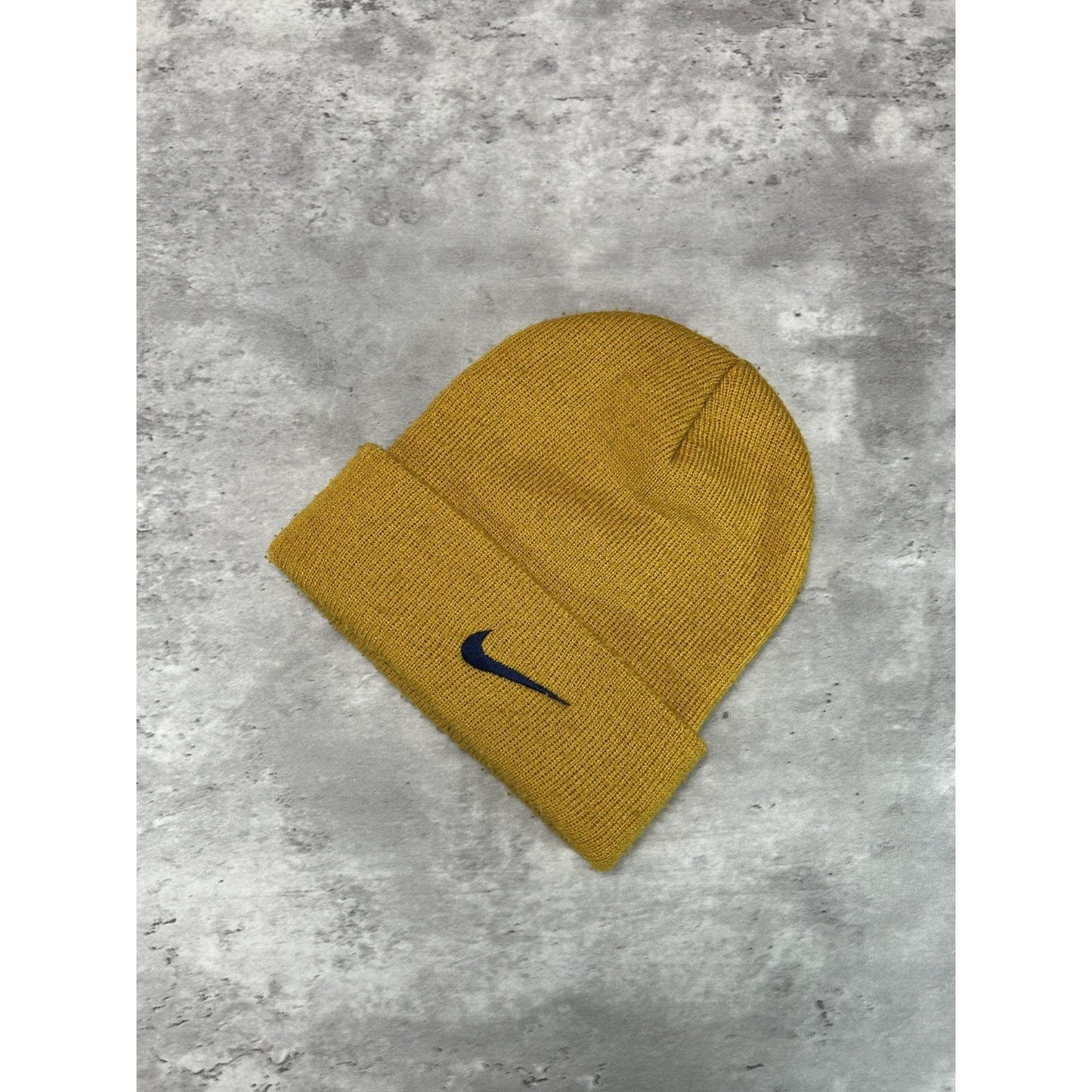 Vintage 90s Nike Embroidered Swoosh Two Tone Beanie Hat Yellow