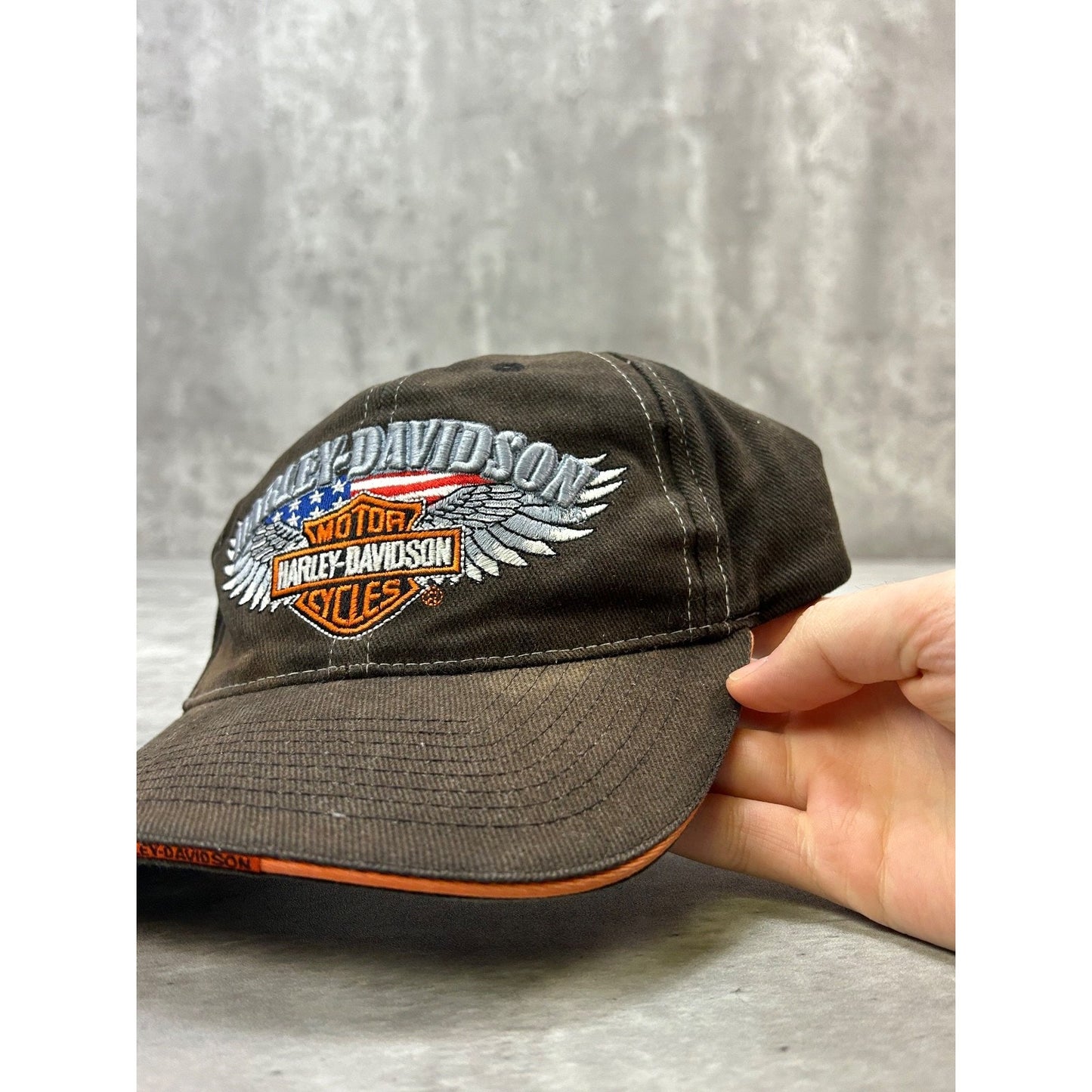 Vintage 2000s Harley Davidson Embroidered Winged Logo Strapback Hat OSFA