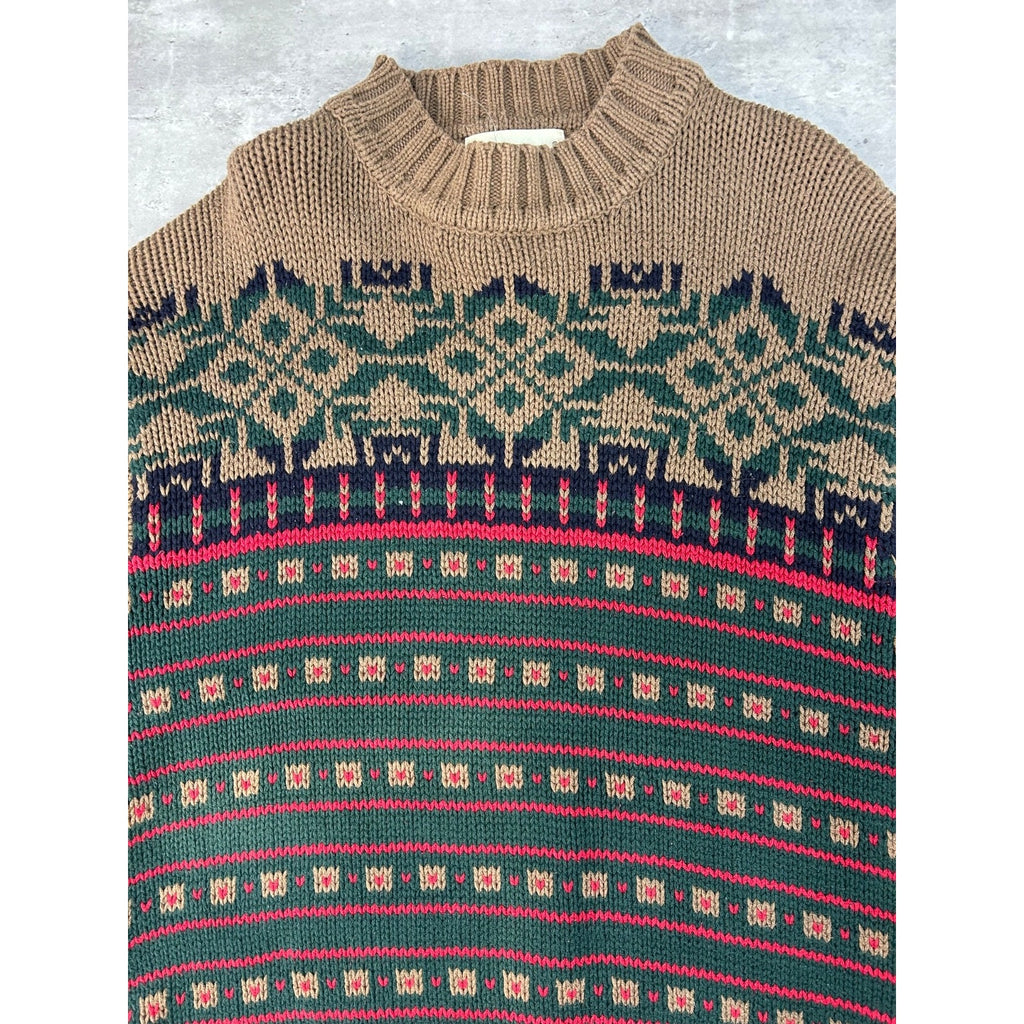 Vintage Eddie Bauer Snowflake Striped Print Pullover Knit Sweater Size Large