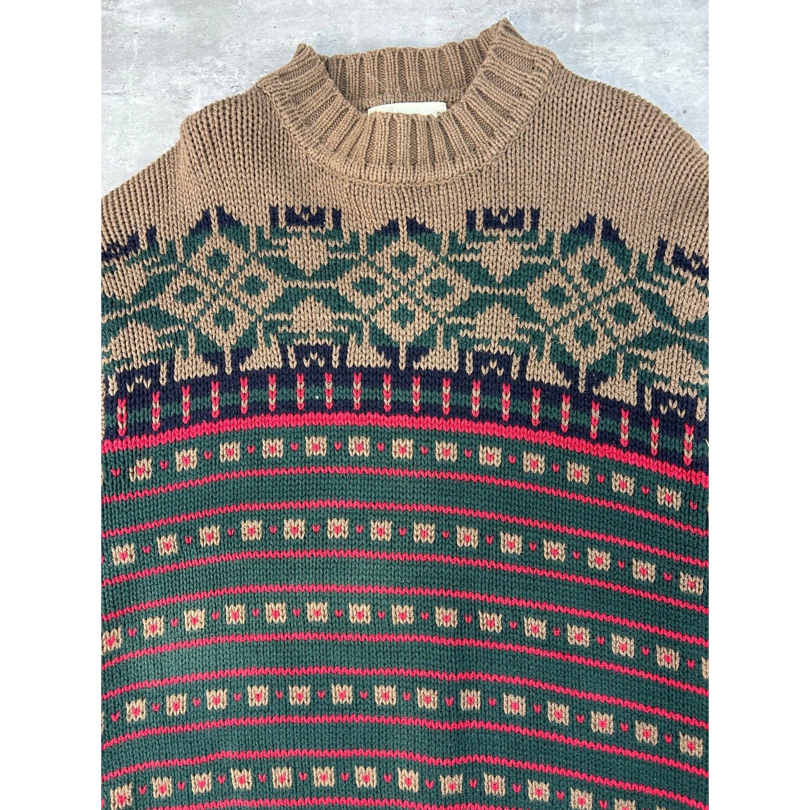 Vintage Eddie Bauer Snowflake Striped Print Pullover Knit Sweater Size Large