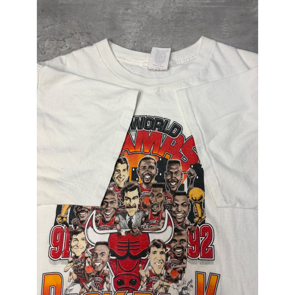 1992 Chicago Bulls NBA Back To Back World Champs Caricature T-Shirt Size XL
