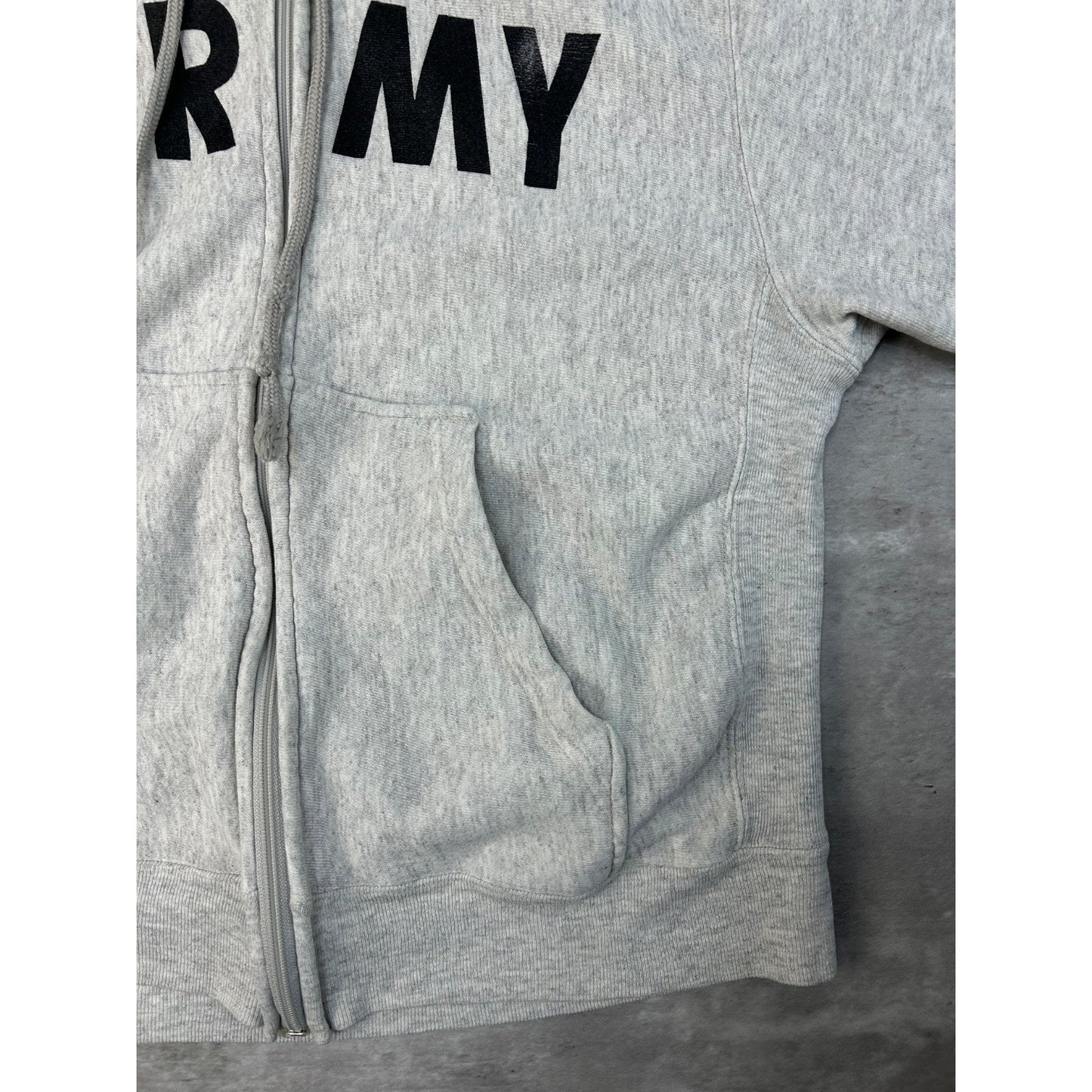 Vintage 90s US Army Training Spellout Full Zip Hooded Sweatshirt Size Medium