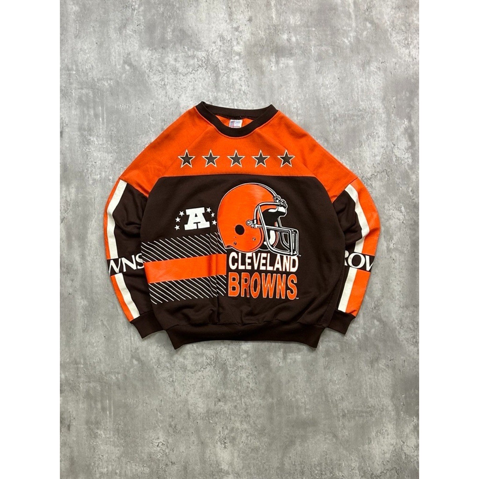 Vintage 90s Cleveland Browns NFL All Over Print Graphic Sweatshirt Size XL