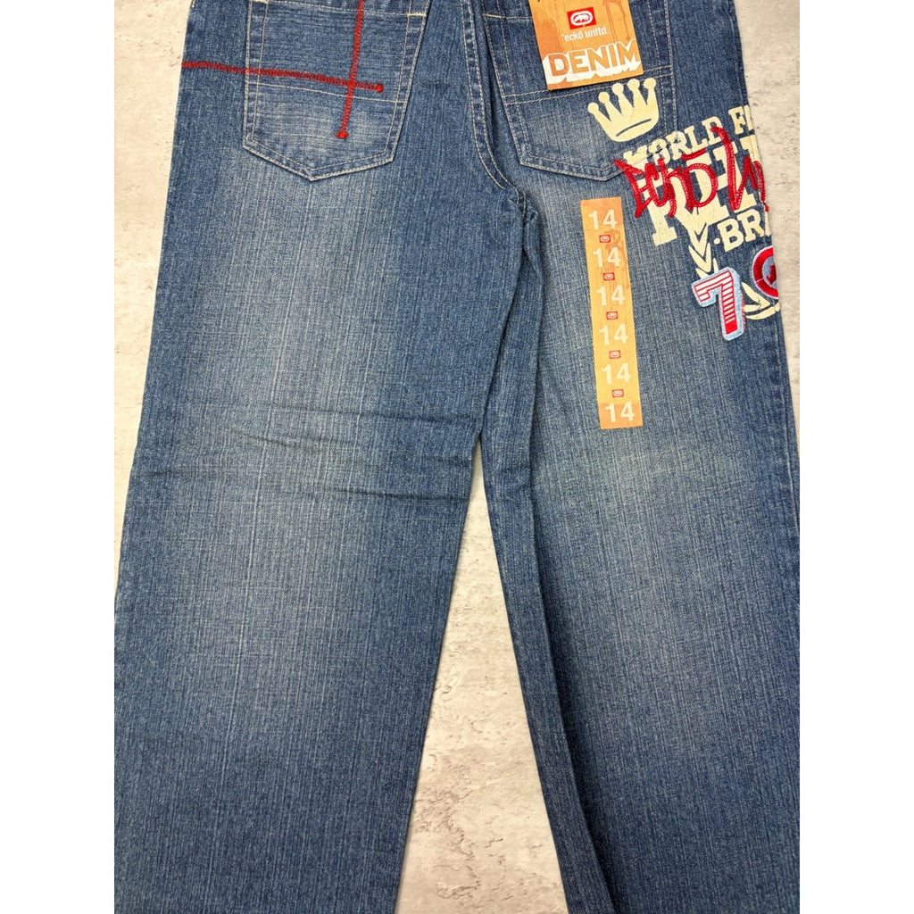 Vintage Y2K Womens Ecko Unilmited Embroidered Logo Medium Wash Denim Pants