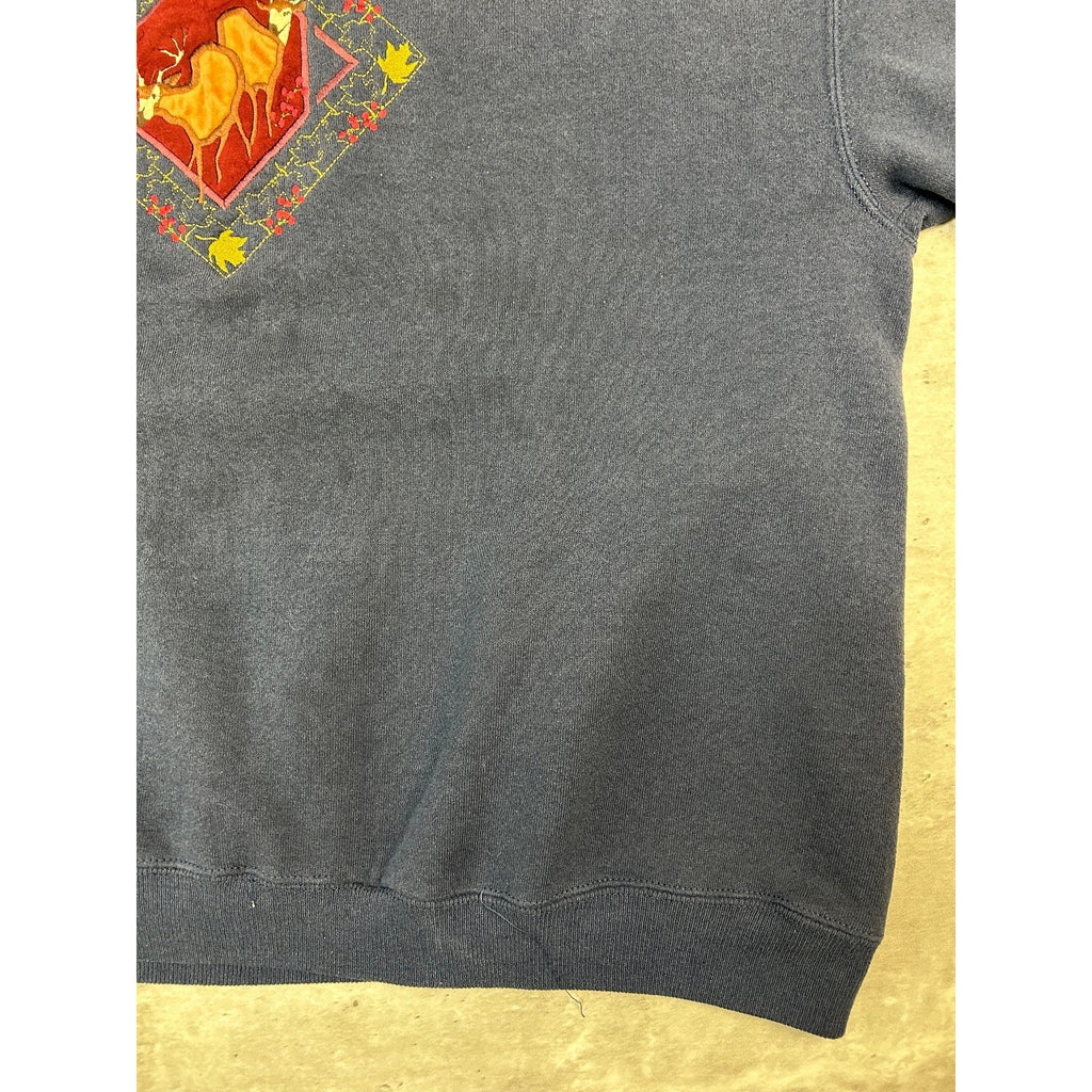 Vintage 90s Deer Nature Embroidered Pullover Animal Sweatshirt Size XL