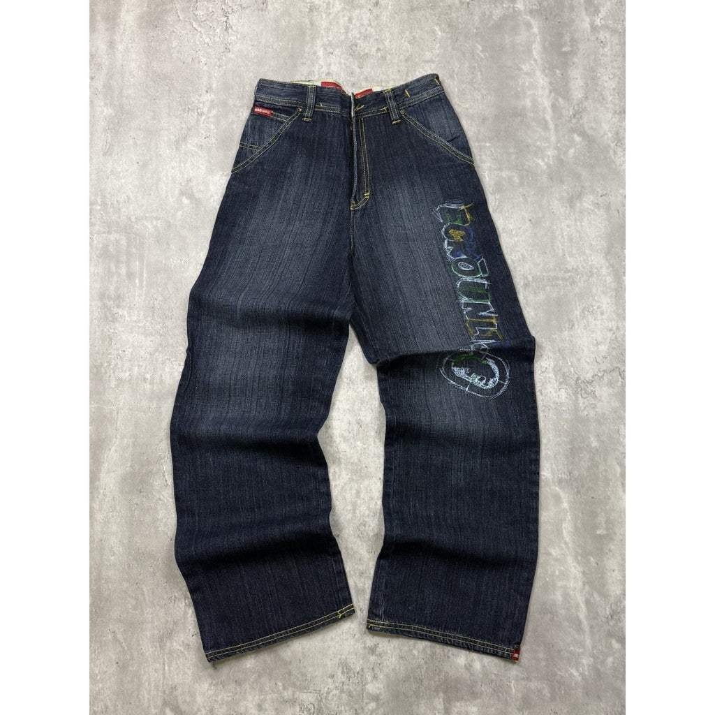 Vintage Y2K Womens Ecko Unlimited Scribble Spellout Dark Wash Denim Pants 28x29
