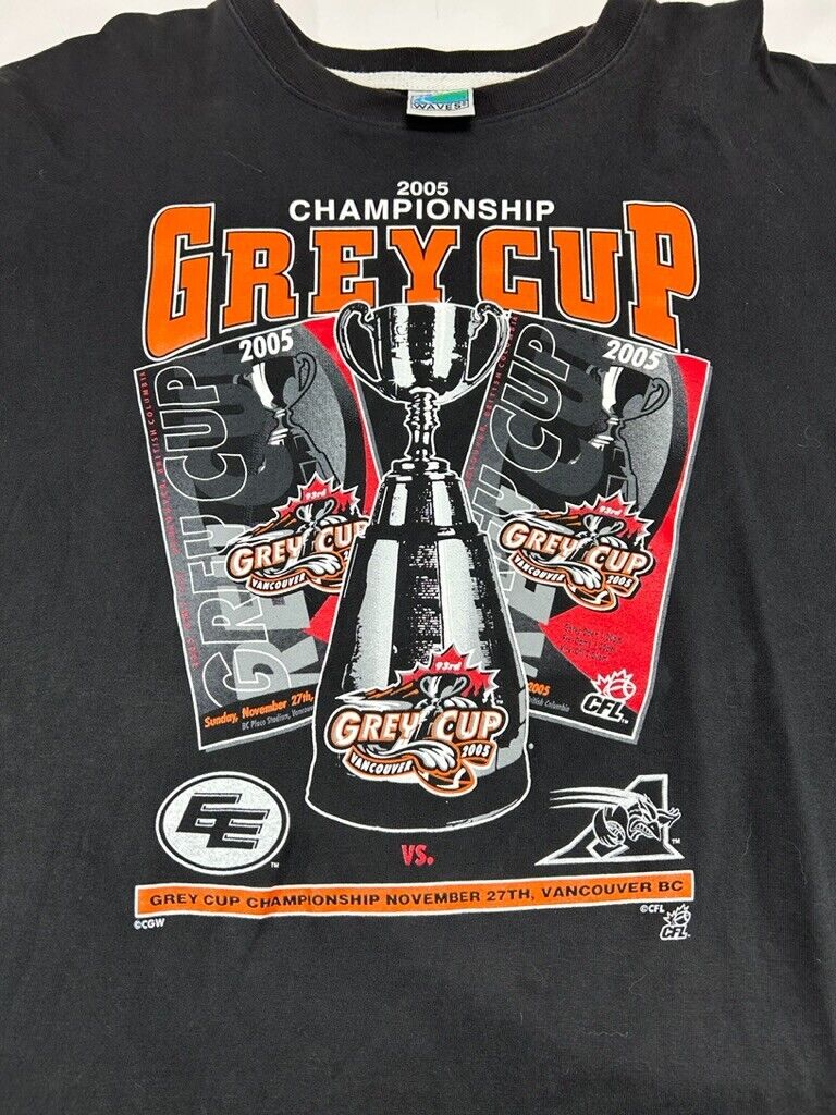 2005 Grey Cup CFL Trophy Graphic Jersey Style Football T-Shirt Size Large