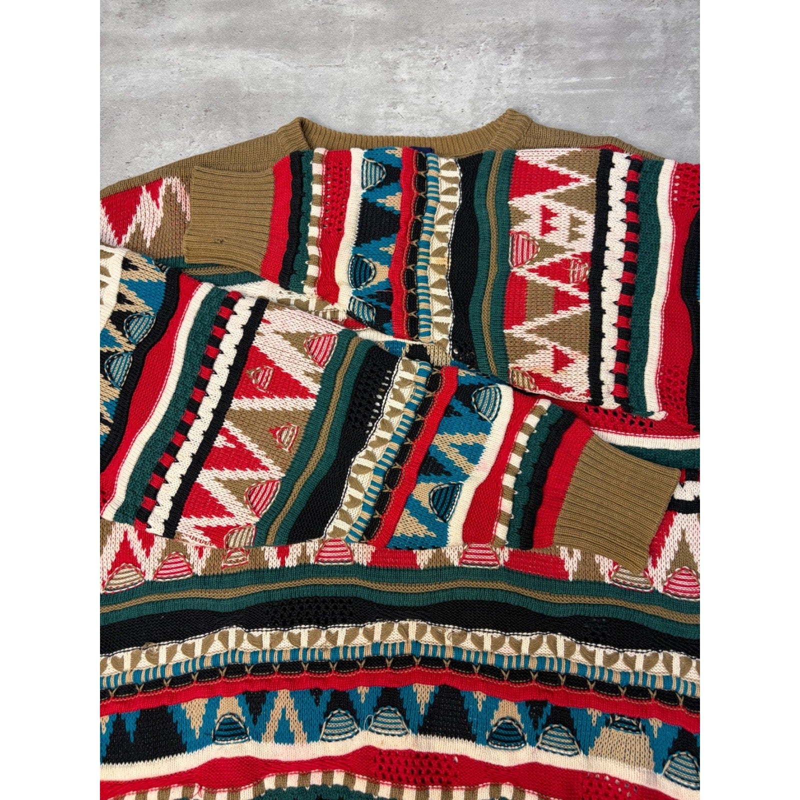 Vintage Dockside Abstract Pattern 3D Knit Sweater Size XL