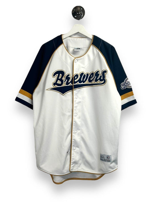 Vintage Milwaukee Brewers Stitched MLB Baseball Jersey Size Large White