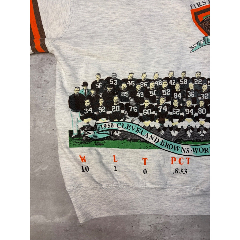 Vintage 1990 Cleveland Browns NFL AOP Spellout Graphic Sweatshirt Size Medium