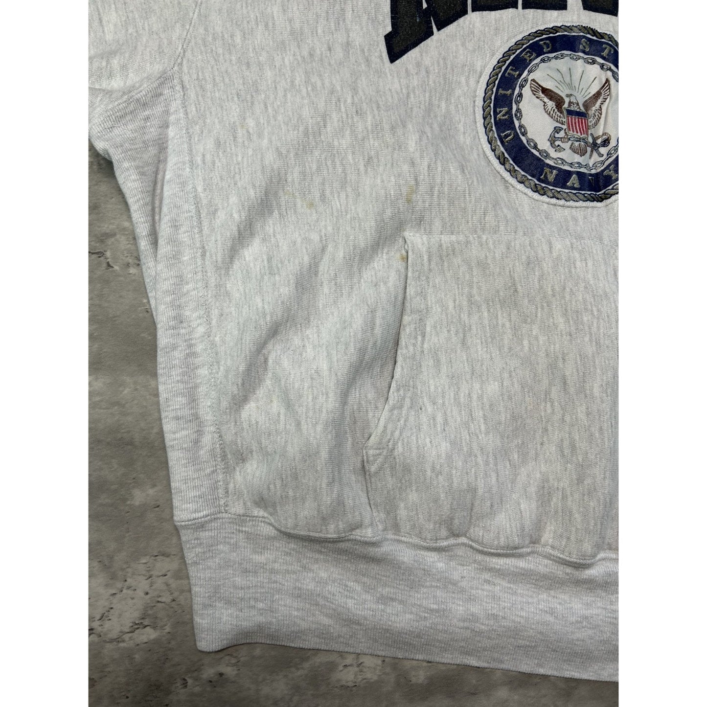 Vintage 90s US Navy Crest Spellout Crest Pullover Hooded Sweatshirt Size XL