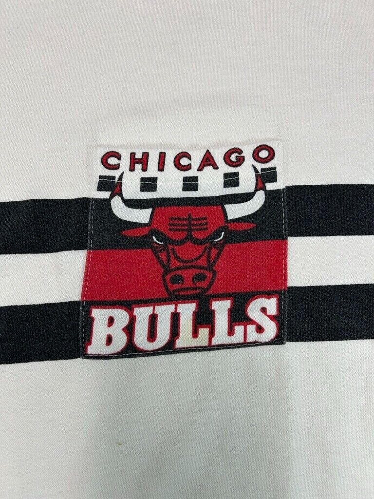 Vintage 80s Chicago Bulls NBA Spellout Logo Pocket Starter T-Shirt Size XL