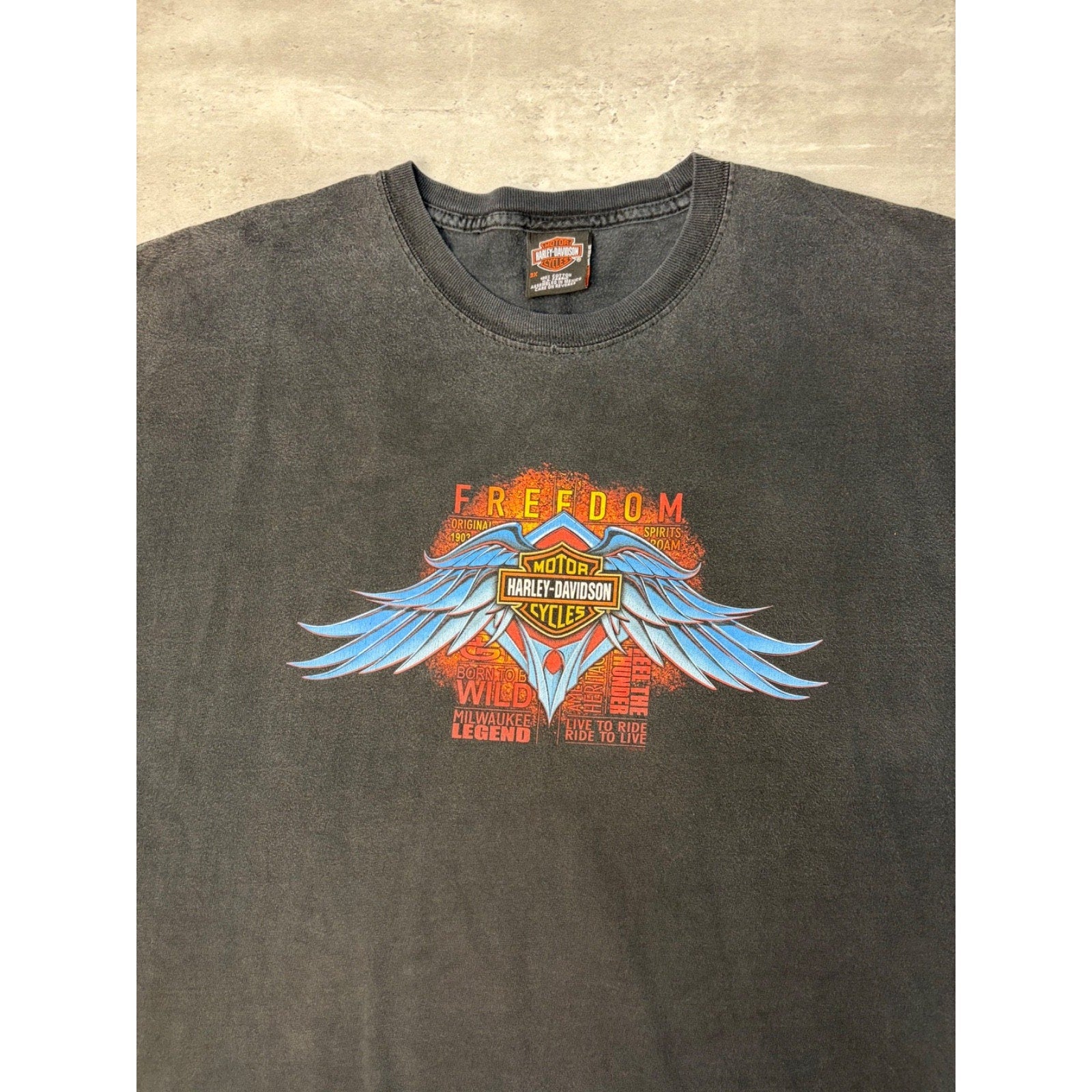 Vintage Harley Davidson Classic Logo Wing Graphic Black T-Shirt Size 3XL