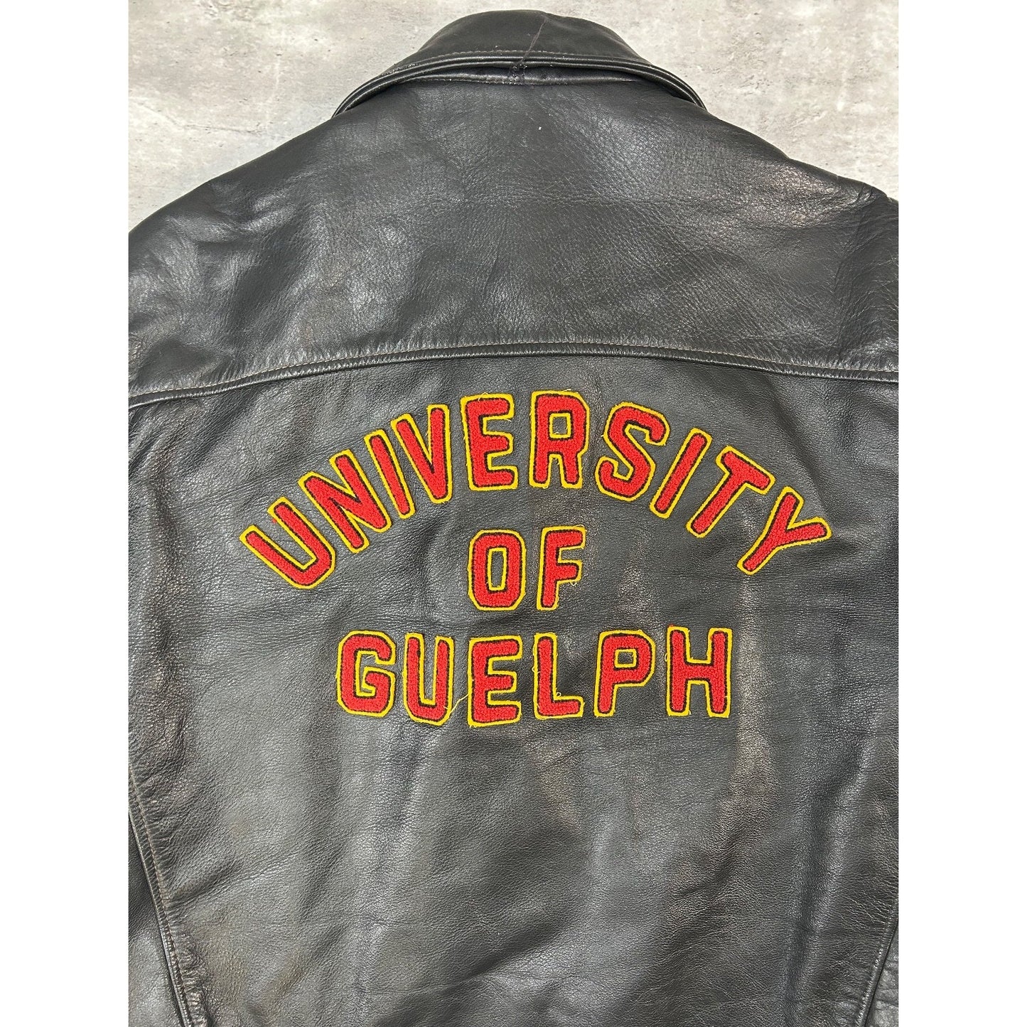 Vintage 1988 University Of Guelph Collegiate Leather Bomber Jacket Size Large