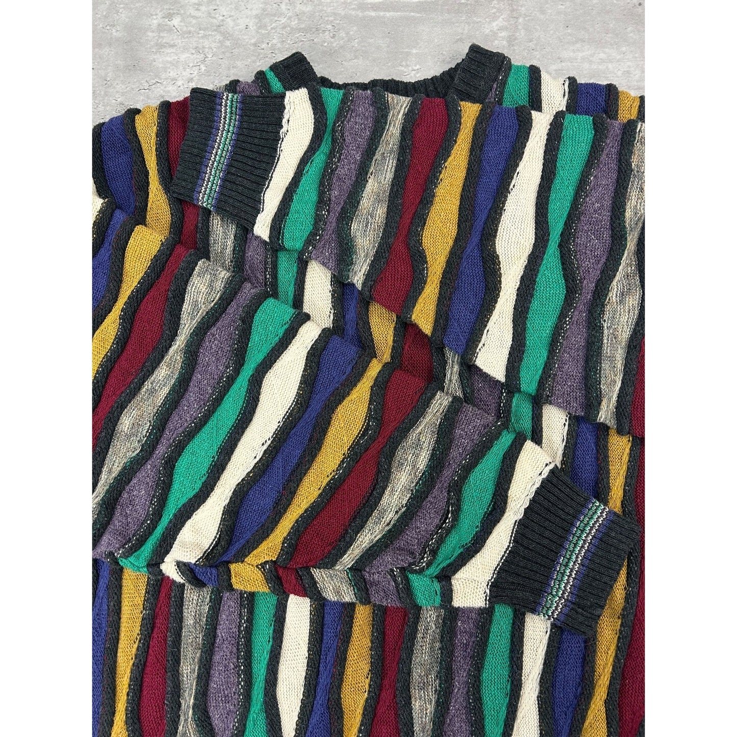 Vintage 90s Alfani 3D Striped Print Pullover Knit Sweater Size XL