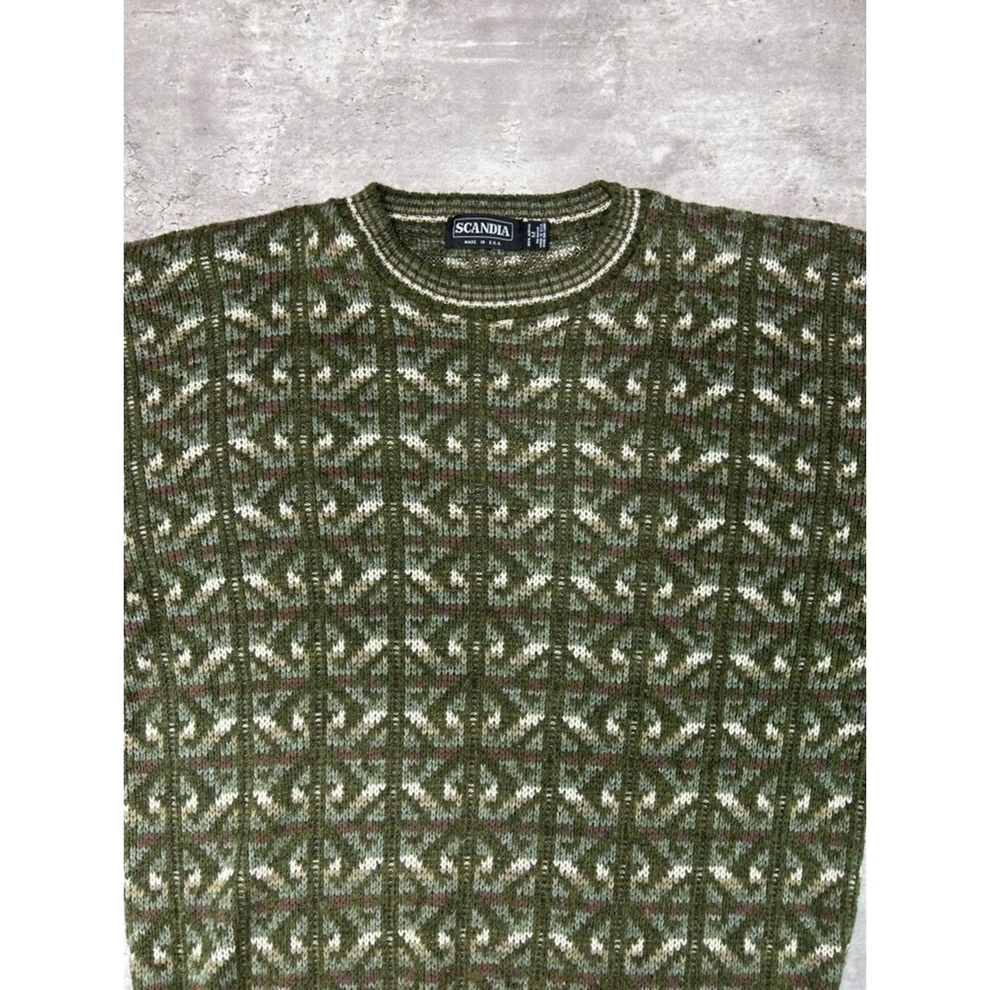 Vintage 90s Scandia Abstract Striped Print Pullover Knit Sweater Size Medium
