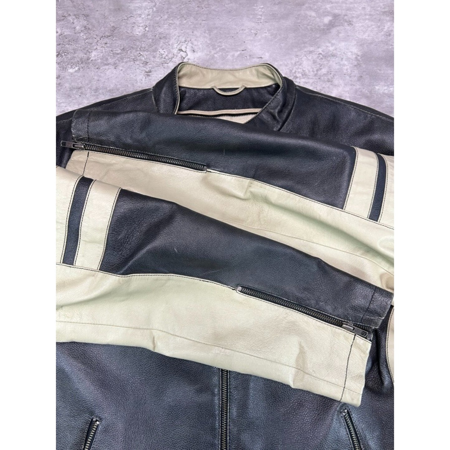 Vintage Danier Two Tone Full Zip Leather Cafe Racer Jacket Size XL