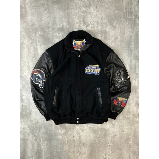 Vintage 1999 Broncos Vs Falcons NFL Super Bowl Varsity Jeff Hamilton Jacket Sz L