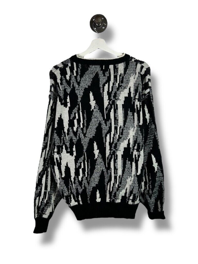 Vintage 90s Sostanza Fashion Police Abstract Print Pull Over Knit Sweater Sz XL