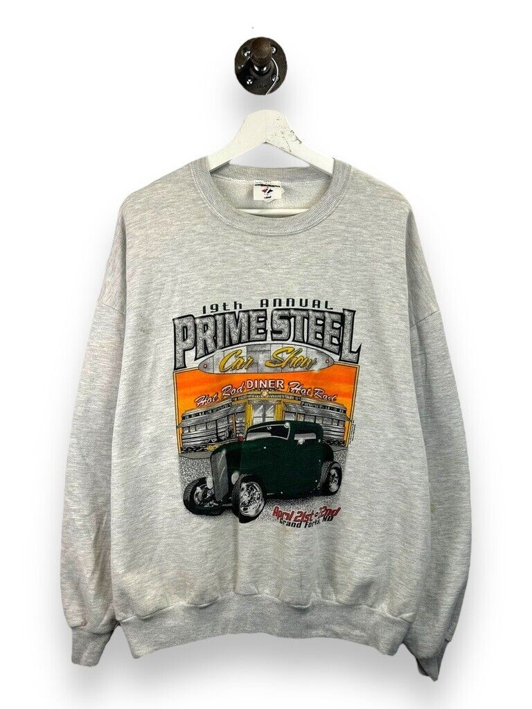 Vintage Prime Steel Hot Rod Car Show Graphic Sweatshirt Size XL Gray