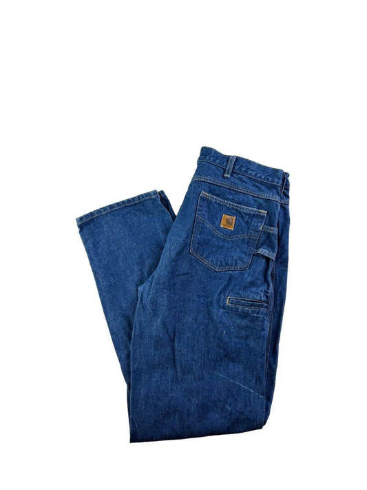Vintage 90s Carhartt Dark Wash Denim Relaxed Fit Workwear Pants Size 38