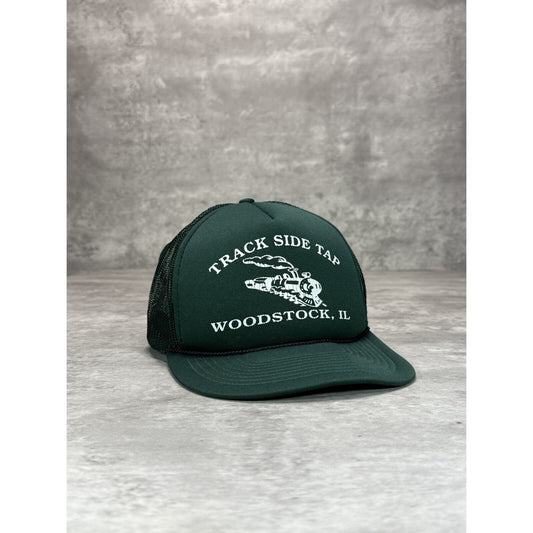 Vintage 1980s Trackside Tap Graphic Spellout Trucker Snapback Hat OSFA Green