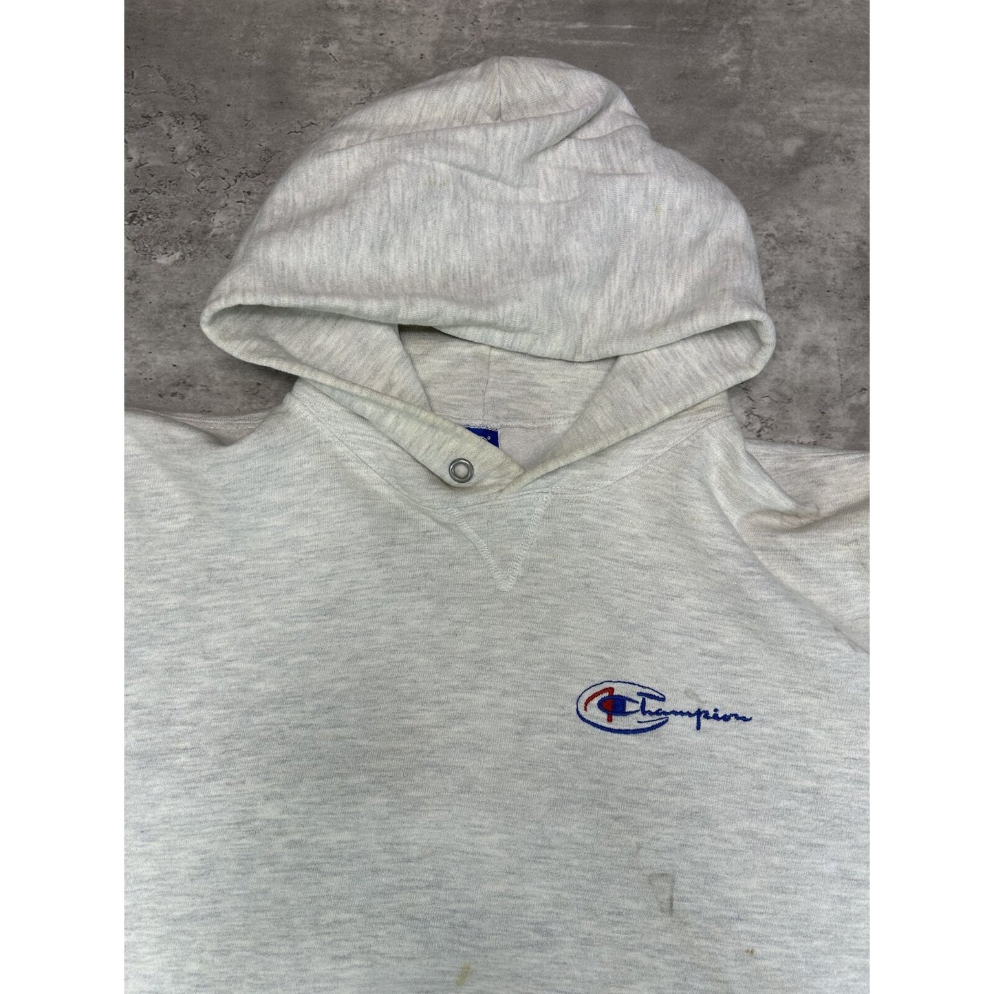 Vintage 90s Champion Embroidered Spellout Logo Hooded Sweatshirt Size XXL
