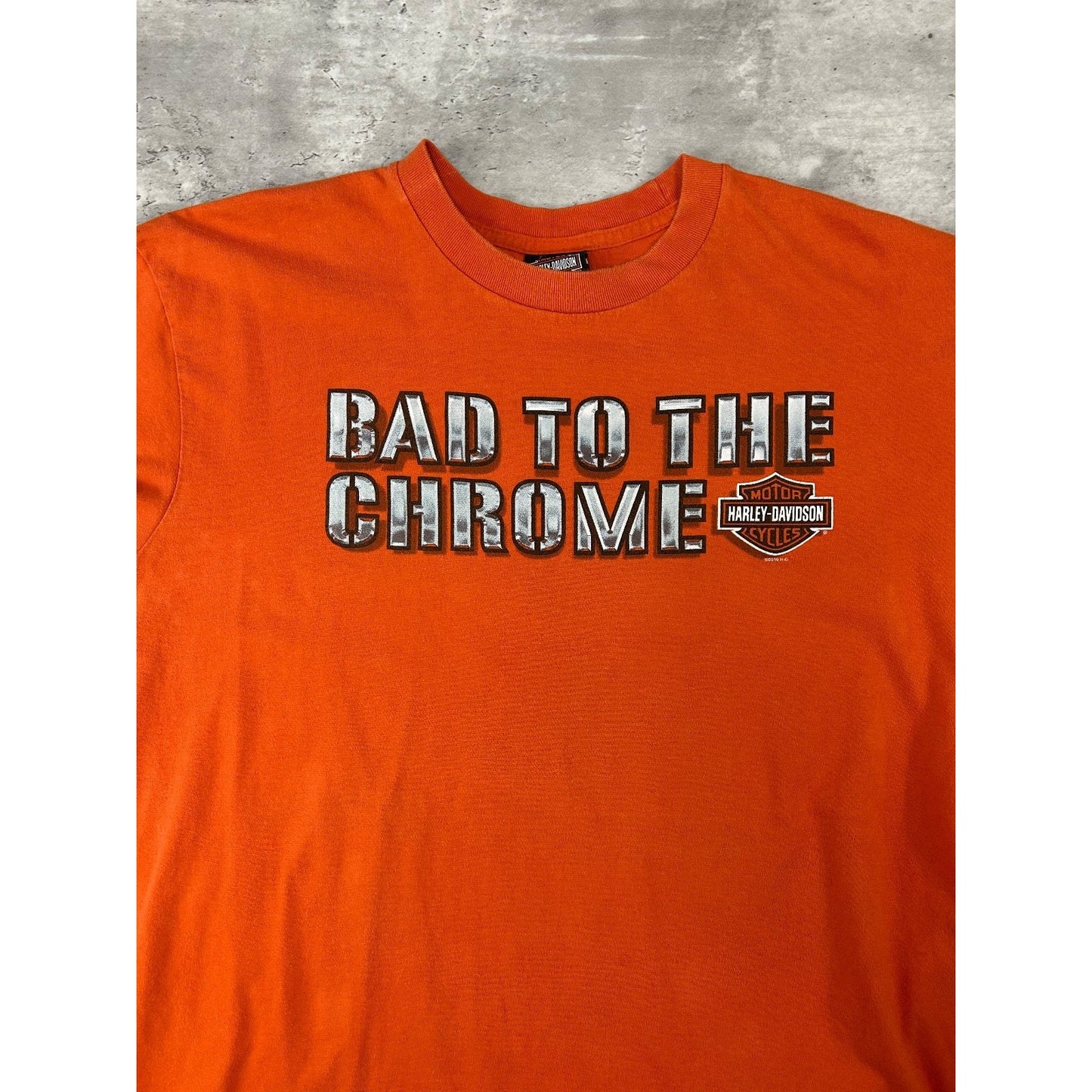 Harley Davidson Bad To The Chrome Motorcycle T-Shirt Size XL Orange