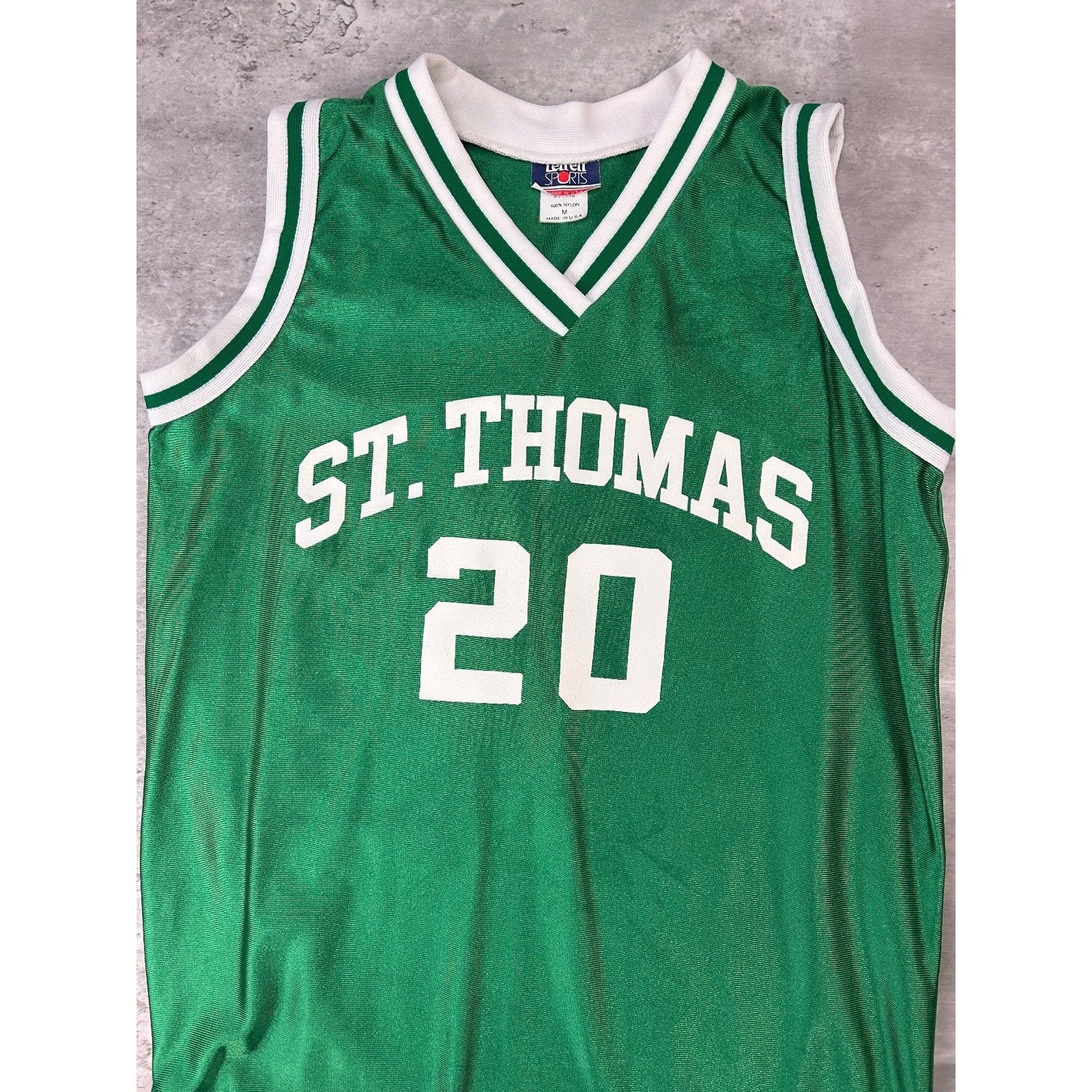 Vintage 80s/90s St Thomas #20 Graphic Spellout Basketball Jersey Size Medium