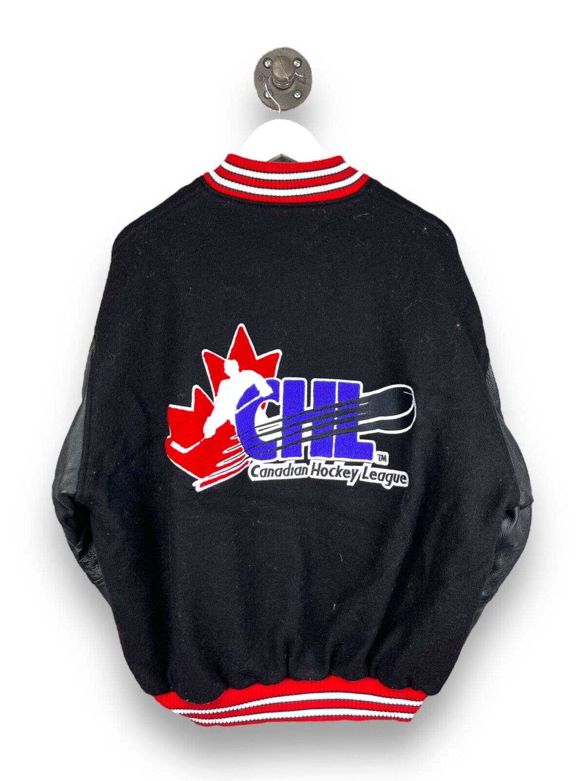 Vintage 1999 CHL Hockey Cherry vs Orr Calgary Varsity Jacket Size Medium 90s