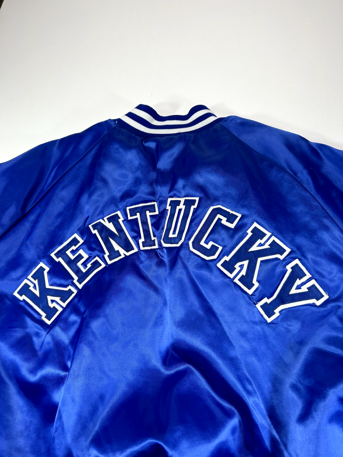 Vintage 80s Kentucky Wildcats NCAA Satin Varsity Bomber Jacket Size 2XL Blue