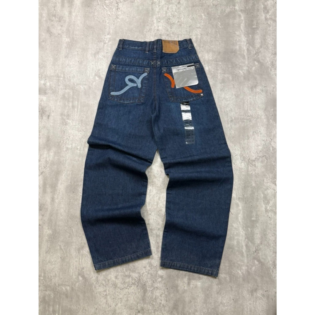 Vintage Y2K Womens Rocawear Embroidered Pocket Logo Dark Wash Denim Pants