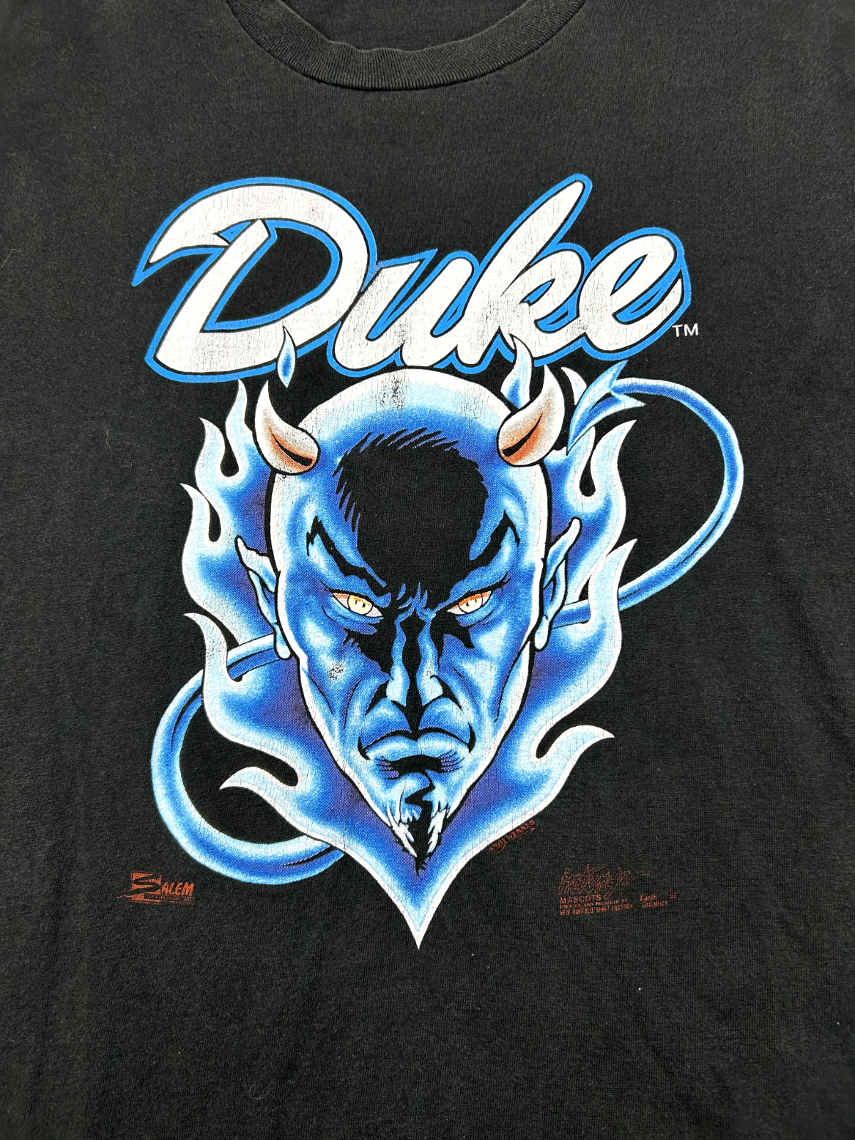 Vintage 90s Duke Blue Devils NCAA Big Face Graphic T-Shirt Size XL Black