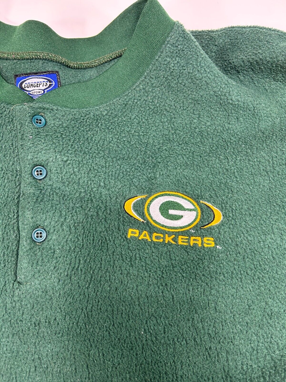 Vintage Green Bay Packers NFL Embroidered Fleece 1/4 Button Up Sweatshirt Sz XL