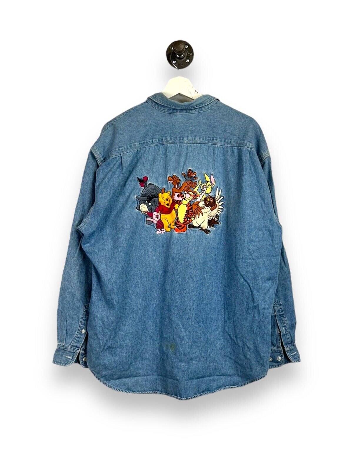 Vintage Disney Winnie The Pooh Embroidered Denim Button Up Shirt Size Large