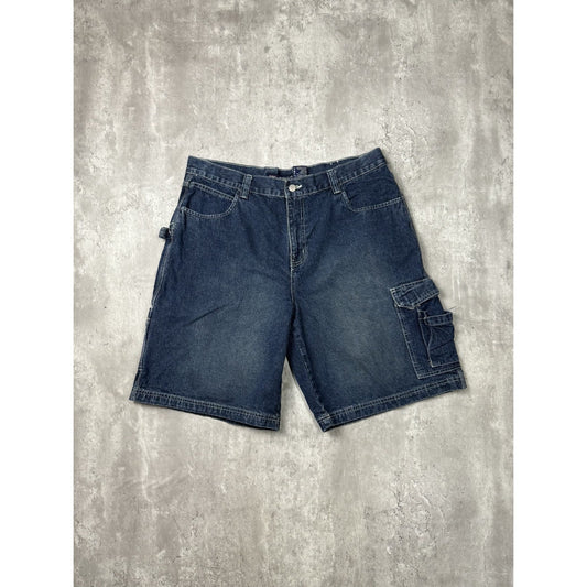 Vintage Faded Glory Dark Wash Denim Carpenter Cargo Workwear Shorts Size 38