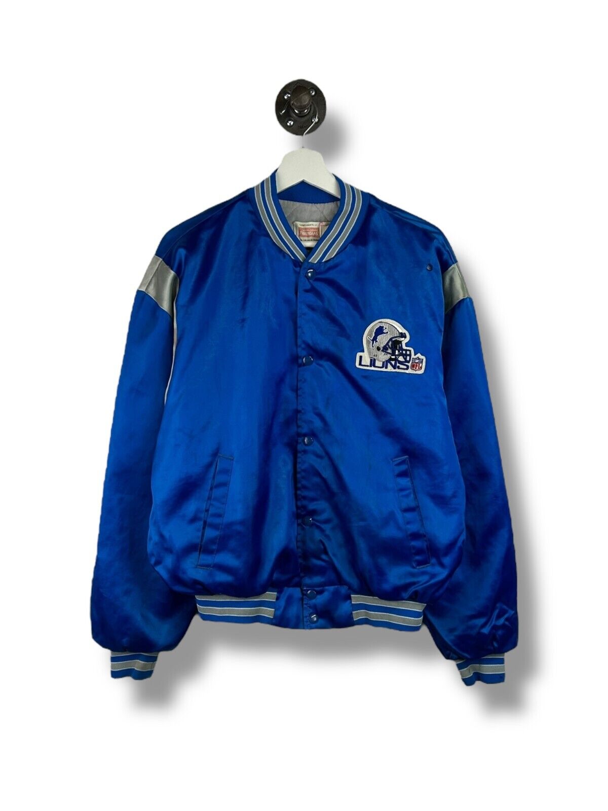 Vintage 80s Detroit Lions NFL Satin Varsity Bomber Football Jacket Size Large